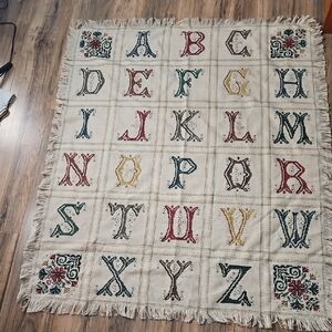 Vintage Handmade Cross-stitched Alphabet Embroidered Table Runner Topper
